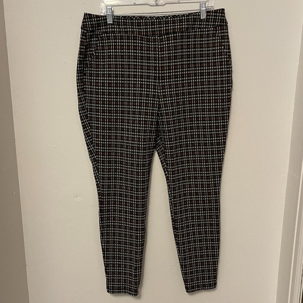 SO Leggings High Rise with Pockets Black Beige Orange Criss Cross Plaid Size XXL